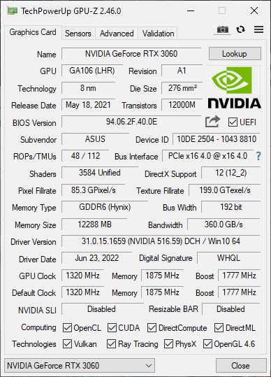 Review: ASUS Phoenix GeForce RTX 3060 V2 12GB GDDR6 (LHR) Graphics